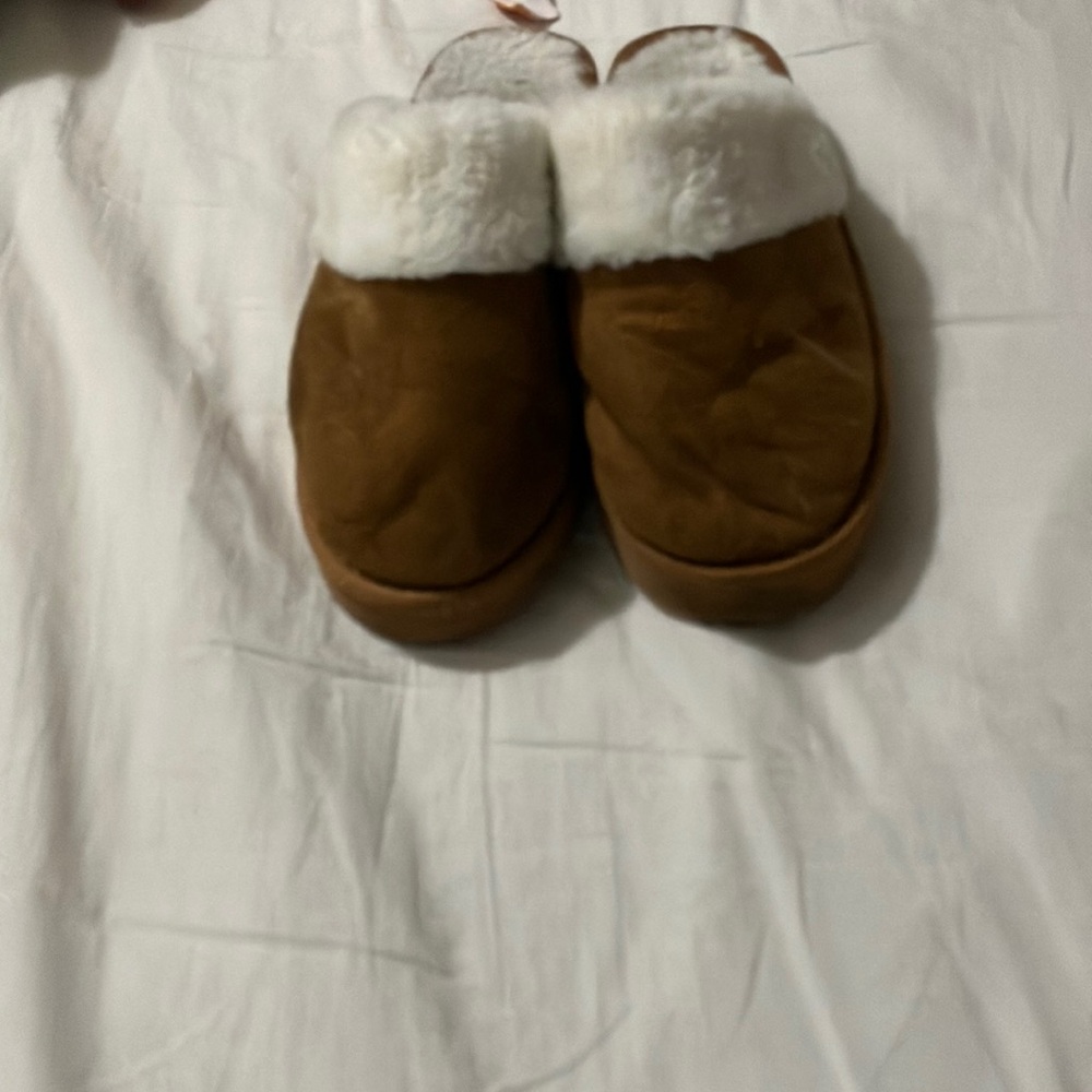 Cozy Brown Slippers with White Fur Trim